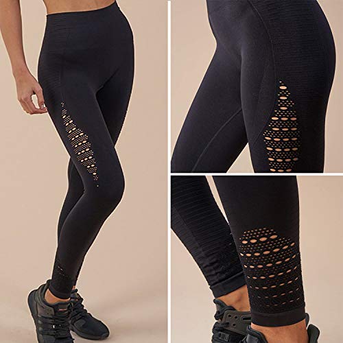 FITTOO Leggings Sin Costuras Corte de Malla Mujer Pantalon Deportivo Alta Cintura Yoga Elásticos Fitness Seamless #1 Negro Medium