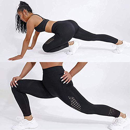FITTOO Leggings Sin Costuras Corte de Malla Mujer Pantalon Deportivo Alta Cintura Yoga Elásticos Fitness Seamless #1 Negro Medium