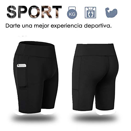 FITTOO Pantalones Cortos Clásico Leggings Mujer Mallas Yoga Alta Cintura Elásticos Transpirables #3 Negro M