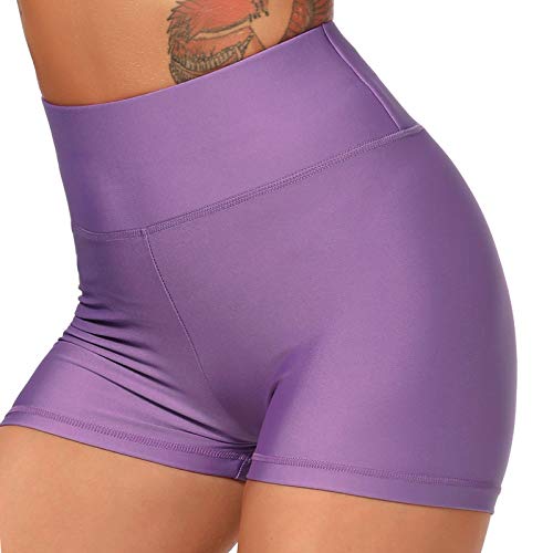 FITTOO Pantalones Cortos Leggings Mujer Mallas Yoga Alta Cintura Elásticos Transpirables #1 Morado Claro XL