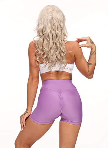 FITTOO Pantalones Cortos Leggings Mujer Mallas Yoga Alta Cintura Elásticos Transpirables #1 Morado Claro XL