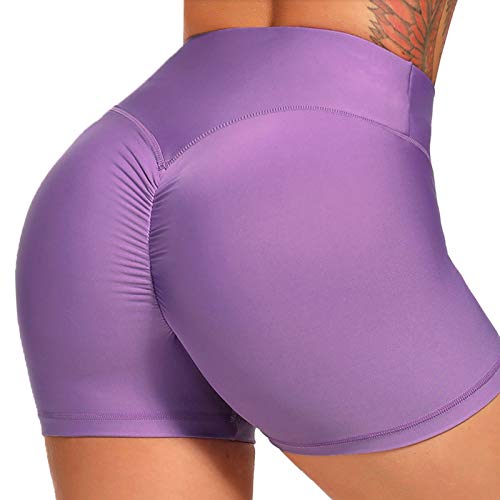 FITTOO Pantalones Cortos Leggings Mujer Mallas Yoga Alta Cintura Elásticos Transpirables #1 Morado Claro XL