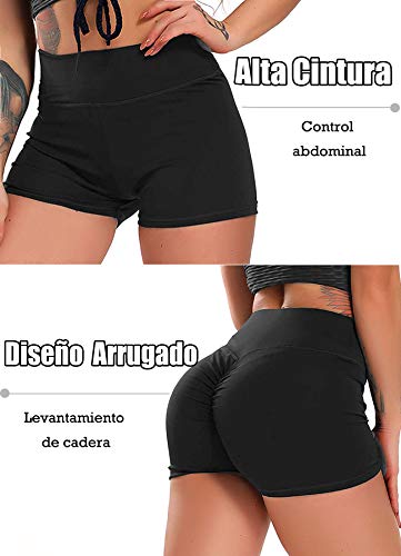 FITTOO Pantalones Cortos Leggings Mujer Mallas Yoga Alta Cintura Elásticos Transpirables #1 Negro S