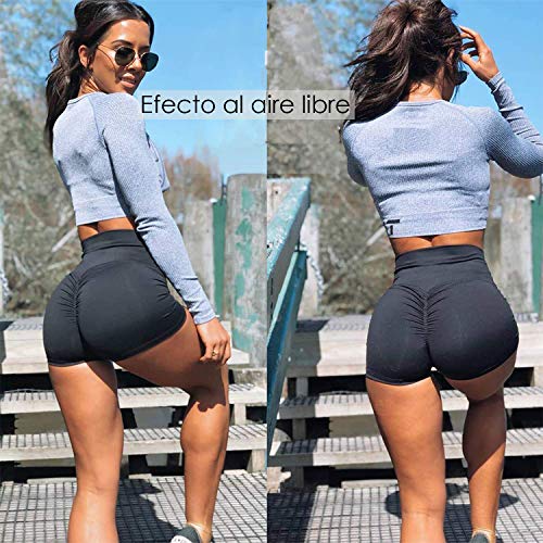 FITTOO Pantalones Cortos Leggings Mujer Mallas Yoga Alta Cintura Elásticos Transpirables #1 Negro S