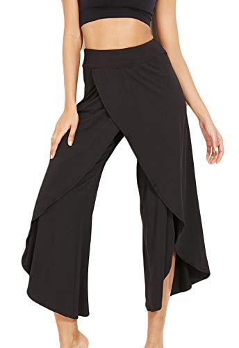 FITTOO Pantalones De Yoga Sueltos Cintura Alta Mujer Pantalones Largos Deportivos Suaves y Cómodos1080#4 Negro S