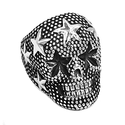 Five-Pointed Star Skull Ring Stainless Steel  Pentagram Star Band Biker Signet Nails Biker Men Ring-10,q