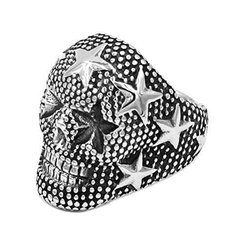 Five-Pointed Star Skull Ring Stainless Steel  Pentagram Star Band Biker Signet Nails Biker Men Ring-10,q