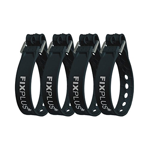 Fixplus Strap Paquete de 4 - Correa de sujeción para asegurar, Sujetar, agrupar y trincar, a Base de Material plástico Especial con Hebilla de Aluminio 35cm x 2.4cm (Negro)