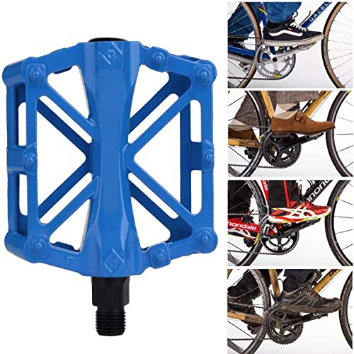 Fiyuer Pedal Bicicleta 4 Pcs Pedales Manillar de Bicicleta de montaña Aluminio manija de puños Pedales rodamiento súper Plat Plateado Estable con Pedal Antideslizante para 9/16 Pulgadas Azul