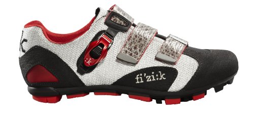 Fizik Zapatillas de M5 Uomo para Bicicleta de montaña para Hombre, Hombre, M5M8030-2014-41.5, Negro/Plateado/Rojo, Size 41.5