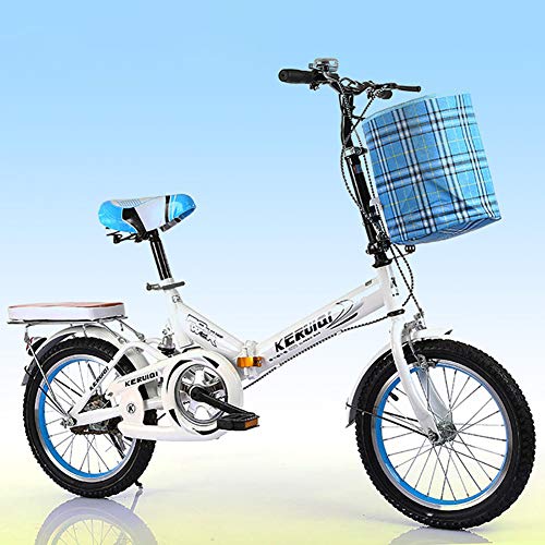 FJW Unisexo Bicicleta Plegable de suspensión 16 Pulgadas 20 Pulgadas Cubo de Rueda de aleación de Aluminio Estudiante Niño Ciudad del Viajero Acero de Alto Carbono Bicicleta,White,16Inch