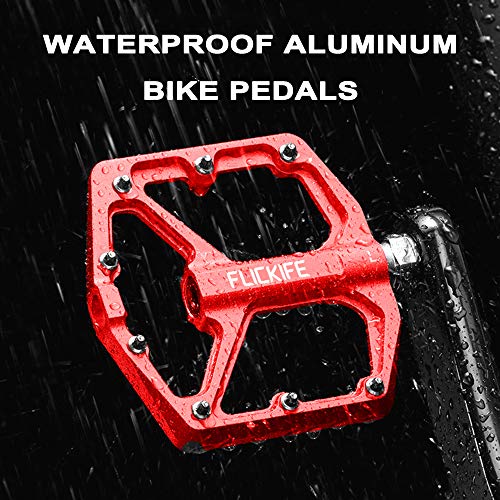FLICKIFE Pedales de Bicicleta, Pedales Bicicleta MTB Aluminio Plataforma Ligeros Antideslizante Pedales Ciclismo 9/16 Pulgadas para Universal Bicicleta de Carretera BMX MTB Road Bici Rojo