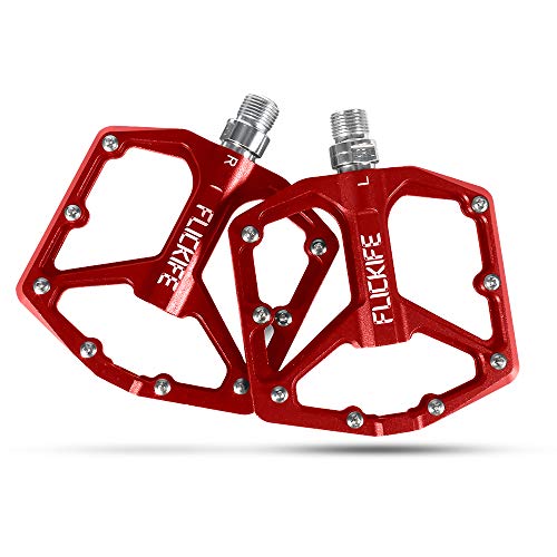 FLICKIFE Pedales de Bicicleta, Pedales Bicicleta MTB Aluminio Plataforma Ligeros Antideslizante Pedales Ciclismo 9/16 Pulgadas para Universal Bicicleta de Carretera BMX MTB Road Bici Rojo