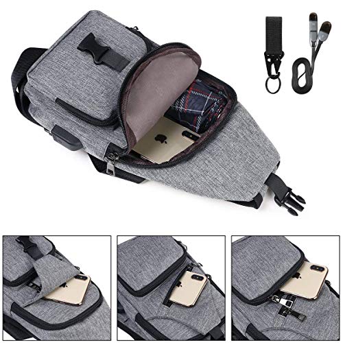 flintronic Sling Bag, Bolsa de Pecho con Puerto de Carga USB, Puerto Crossbody para Hombres Mujeres Senderismo Ligero Ciclismo Mochila de Viaje para Acampar (Incluye 1 Cable USB)