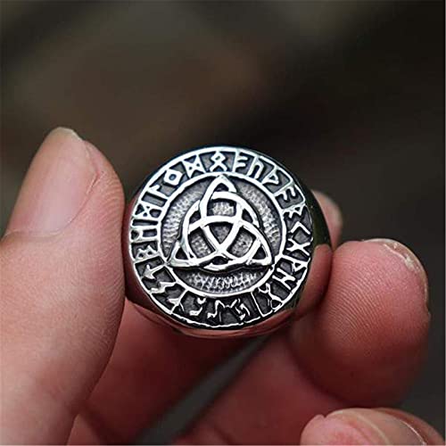 FLQWLL Trinity Rune Amulet Ring Anillo De Orbe Celta De Acero Inoxidable,9