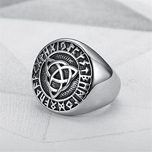 FLQWLL Trinity Rune Amulet Ring Anillo De Orbe Celta De Acero Inoxidable,9