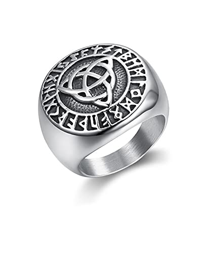 FLQWLL Trinity Rune Amulet Ring Anillo De Orbe Celta De Acero Inoxidable,9