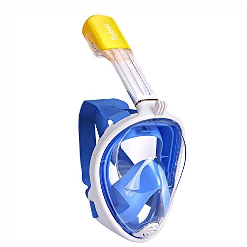 Flyboo Máscara de Snorkel,180°Vista Máscara de Buceo con diseño panorámico de Cara Completa Cámara Deportiva Compatible Máscara de Buceo con tecnología Anti-Niebla y Anti-Fugas para Adultos y niños