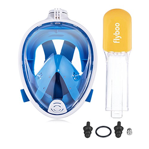 Flyboo Máscara de Snorkel,180°Vista Máscara de Buceo con diseño panorámico de Cara Completa Cámara Deportiva Compatible Máscara de Buceo con tecnología Anti-Niebla y Anti-Fugas para Adultos y niños