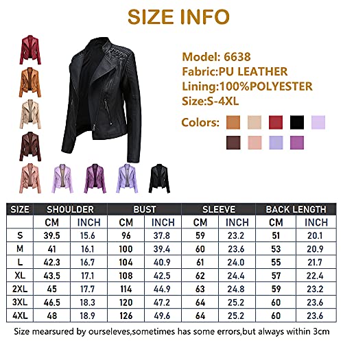 FLYCHEN Mujer Chaqueta Cuero Sintético Biker Chaqueta Saco Blazer Leather Jacket Chaqueta para Mujer Chaqueta con cremallera, Violeta, M