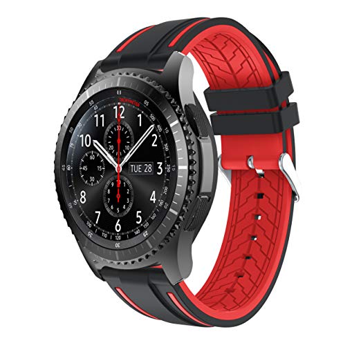 Fmway Repuesto de Correa Reloj 22mm de Silicona para Samsung Galaxy Watch 46mm / Gear S3 Frontier/Gear S3 Classic/Moto 360 2. Generation 46mm, Hombre y Mujer (Negro + Rojo)
