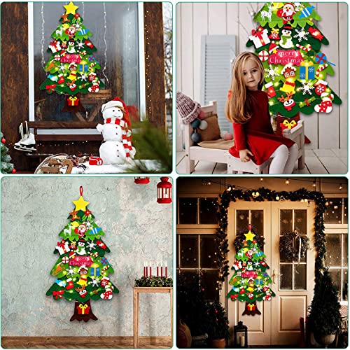 Foho 3D Árbol de Navidad de Fieltro, 34 Ornamentos Desmontables El árbol de Navidad de 3.7ft para Regalos navideños, Decoración de Navidad para Paredes y Puertas del hogar (con Cadena de Luces LED)