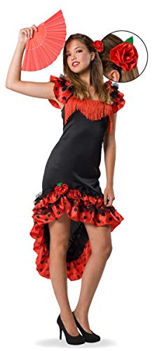 Folat - Traje de Flamenca español para Mujer - Roja & Negro - Talla S-M