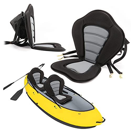 FOLCONROAD Asiento de kayak para tablas de remo SUP con bolsa de almacenamiento desmontable, asiento de kayak acolchado grueso con respaldo alto, cojín suave de lujo para kayak con bolsa de transporte