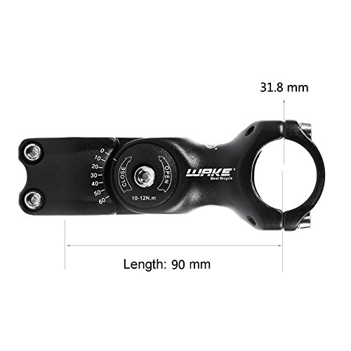 FOMTOR Eje ajustable para manillar de bicicleta de 31,8 mm, 0 ~ 60 grados, vástago ajustable para bicicleta de montaña, carretera, MTB (31,8 mm x 90 mm), color negro