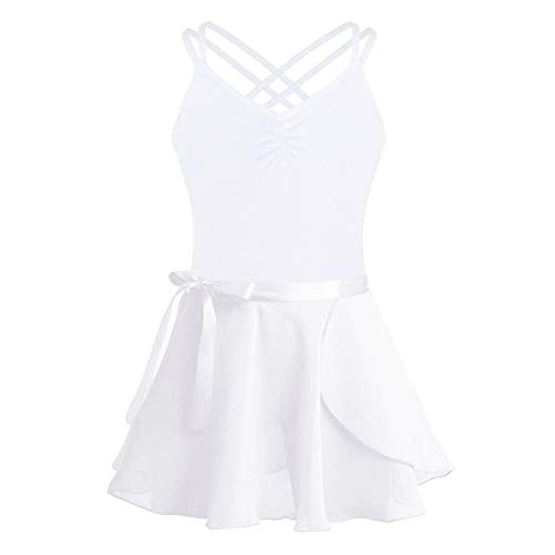 FONLAM Vestido Maillot de Ballet para Niña Conjunto de Dos Piezas Maillot + Falda Danza Gimnasia Ballet Niña (Blanco, 3-4 años)