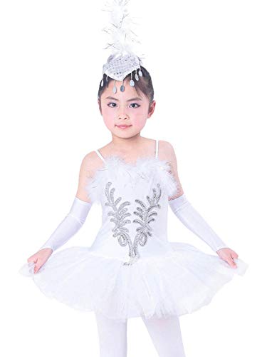 FONLAM Vestido Maillot de Ballet Tutú Niña, Blanco, 9-10 años