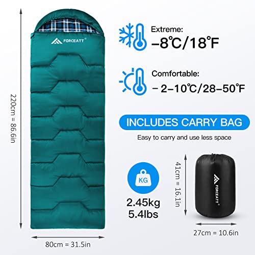 Forceatt Saco de Dormir, -8°C- 10°C Saco de Dormir Invierno de Franela para Adultos, Sacos de Dormir 0 Grados Resistentes al Agua Ideal para Mochileros, Cámping, Actividades de Interior y Exterior.