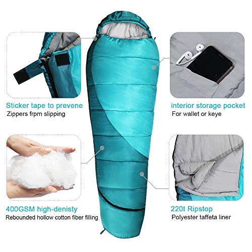 Forceatt Saco de Dormir Momia,Temperatura Aplicable es 5℃-25℃,Sacos de Dormir Compacto para Adultos,3-4 Estaciones,Resistente al Agua y al Desgarro,Ideal para Camping y Trekking