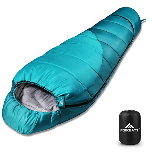 Forceatt Saco de Dormir Momia,Temperatura Aplicable es 5℃-25℃,Sacos de Dormir Compacto para Adultos,3-4 Estaciones,Resistente al Agua y al Desgarro,Ideal para Camping y Trekking