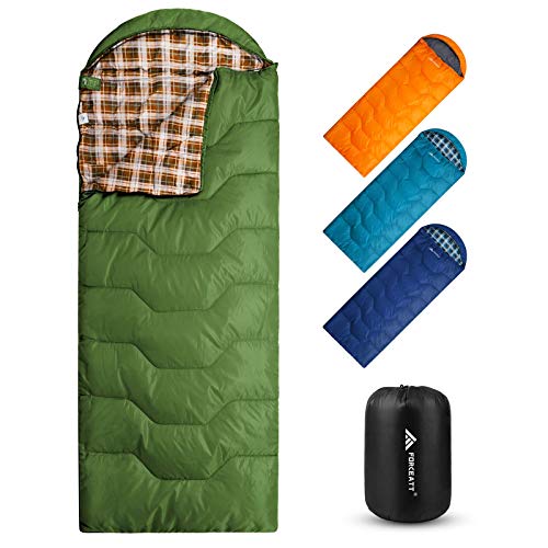 Forceatt Saco de Dormir Rectangular para Acampar, para 3-4 Estaciones, con Bolsa de compresión y Capucha para Viajes, Camping, Senderismo，215 x 80 cm, Temperatura Ideal 10-25°C