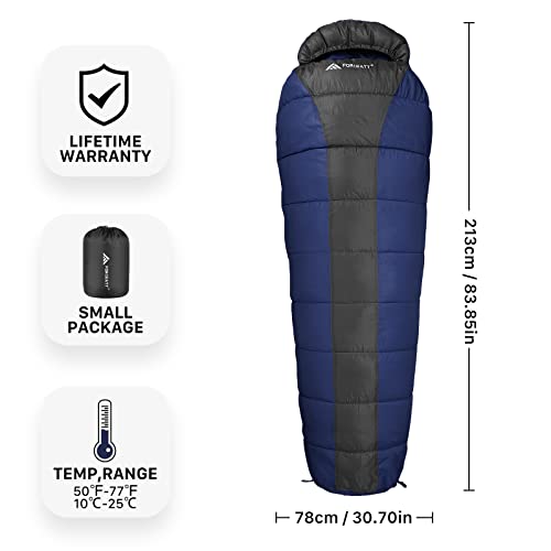 Forceatt Saco de Dormir Rectangular para Acampar, para 3-4 Estaciones, con Bolsa de compresión y Capucha para Viajes, Camping, Senderismo，215 x 80 cm, Temperatura Ideal 0-20°C