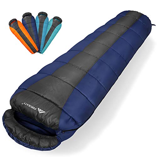 Forceatt Saco de Dormir Rectangular para Acampar, para 3-4 Estaciones, con Bolsa de compresión y Capucha para Viajes, Camping, Senderismo，215 x 80 cm, Temperatura Ideal 0-20°C