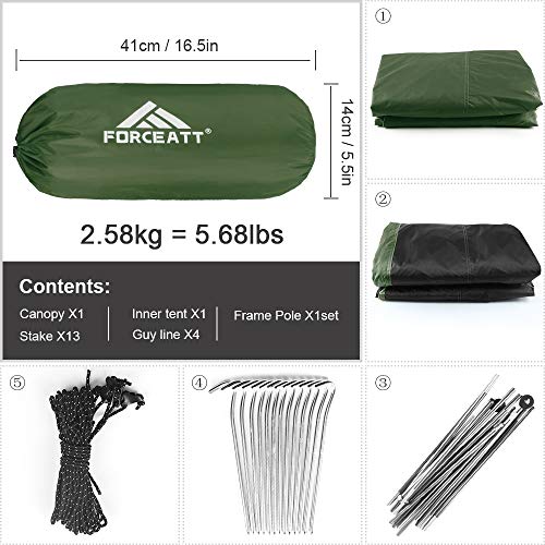 Forceatt Tienda De Campaña 2 Personas, con 100% A Prueba De UV/Viento/Impermeable, Tienda de Techo de Doble Capa Portátil Ultraligera, para Trekking, Camping, Playa, Aventura Etc