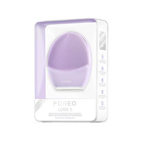 FOREO LUNA 3, cepillo de limpieza facial y masaje reafirmante para piel sensible, ultra higiénico, 16 intensidades, 650 usos por carga USB, conexión por app, impermeable, 2 años de garantía