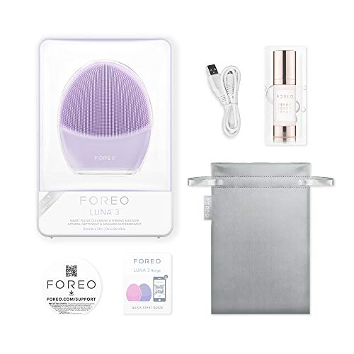 FOREO LUNA 3, cepillo de limpieza facial y masaje reafirmante para piel sensible, ultra higiénico, 16 intensidades, 650 usos por carga USB, conexión por app, impermeable, 2 años de garantía