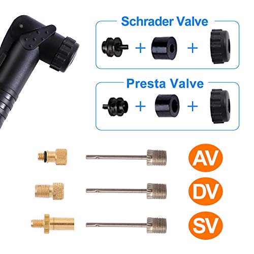 FORMIZON Bomba para Bicicleta, Mini Bomba Telescópica para Bicicleta, Bomba de Bicicleta Bomba de Mano con Aguja, Válvula de Bicicleta AV DV SV para Baloncesto, Carretera, Montaña y BMX (B)