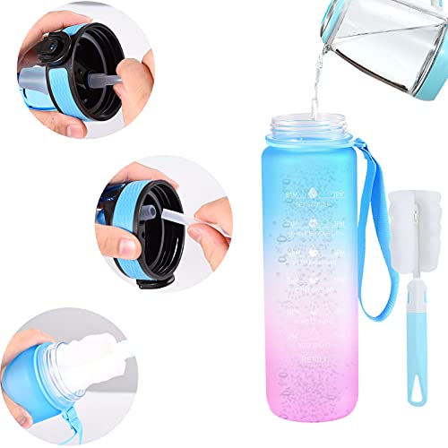 FORMIZON Botella de Agua Deportes, Botella Deportiva 1 Litro con Marcador de Tiempo Motivacional y Cepillo, Reutilizable, Botella de Agua a Prueba de Fugas para Gimnasio Sport Bicicleta