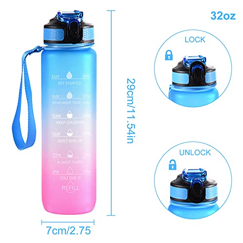 FORMIZON Botella de Agua Deportes, Botella Deportiva 1 Litro con Marcador de Tiempo Motivacional y Cepillo, Reutilizable, Botella de Agua a Prueba de Fugas para Gimnasio Sport Bicicleta