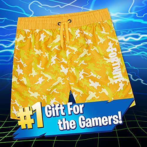 Fortnite Bañador Niño, Pantalones Cortos Niño con Estampado Camuflaje, Bermudas Niño para Playa Piscina, Bañadores Niño de Secado Rapido, Regalos para Niños y Adolescentes (Amarillo, 9-10 años)