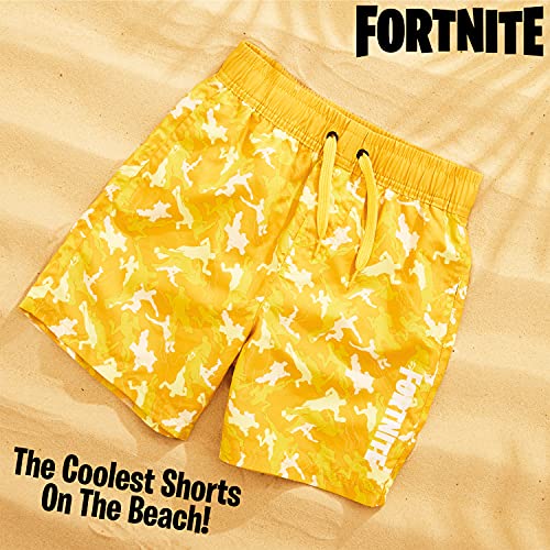 Fortnite Bañador Niño, Pantalones Cortos Niño con Estampado Camuflaje, Bermudas Niño para Playa Piscina, Bañadores Niño de Secado Rapido, Regalos para Niños y Adolescentes (Amarillo, 9-10 años)