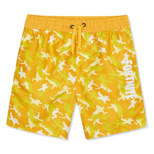Fortnite Bañador Niño, Pantalones Cortos Niño con Estampado Camuflaje, Bermudas Niño para Playa Piscina, Bañadores Niño de Secado Rapido, Regalos para Niños y Adolescentes (Amarillo, 9-10 años)