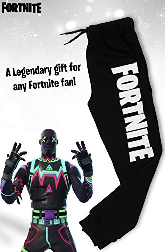 Fortnite Pantalon Chandal Niño, Pantalones de Deporte Niño Algodon 100%, Merchandising Oficial Regalos para Niños y Adolescentes 7-14 Años (Negro, 11/12 años)