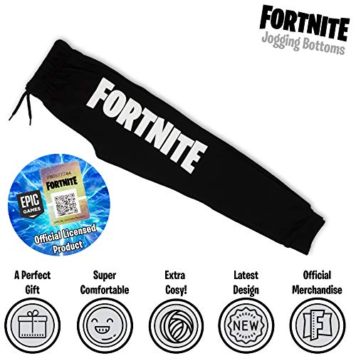 Fortnite Pantalon Chandal Niño, Pantalones de Deporte Niño Algodon 100%, Merchandising Oficial Regalos para Niños y Adolescentes 7-14 Años (Negro, 11/12 años)