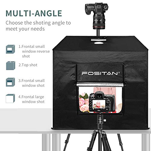 FOSITAN Caja de Fotografía 60 * 60cm/24" Caja de Luz Estudio fotográfico portátil, 126 LED Luz de Día 5500k Foto Estudio con 2 Tiras de LED, 4 Fondos (Blanco/Negro/Naranja/Rojo), Bolsa de Transporte