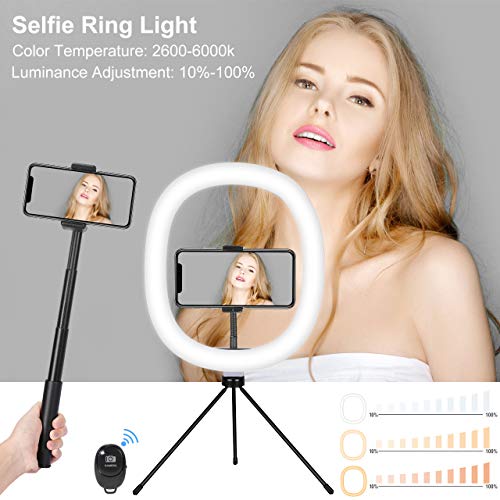 Fostoy Aro de Luz LED, Anillo de Luz 12''con Tripode para Movil, con 3 Colores y 10 Niveles de Brillo,Control Remoto Bluetooth, Luz de Anillo LED Tiktok,Youtube,Maquillaje